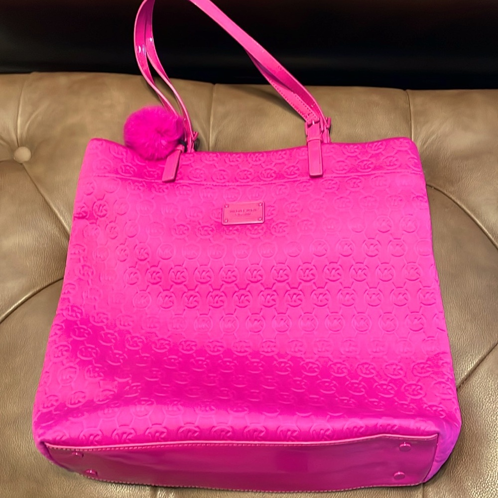 Michael Kors Bright Pink Satchel with Pom Pom
